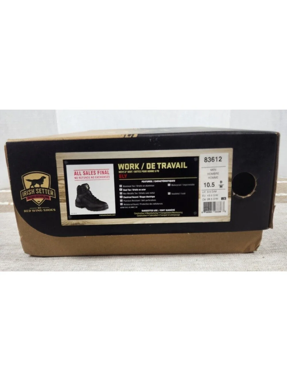Irish Setter by Red Wing Boots ELY Leather Safety Mens 10.5 D Black Steel Toe